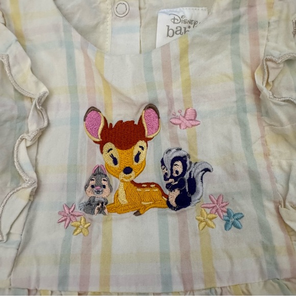 Girls Disney Bambi Embroidered Dress Size 18-24 Months Yellow Plaid - Picture 3 of 7